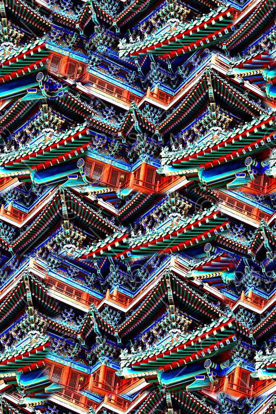 抽象手绘油画中国风建筑印花印花华亿平台图片