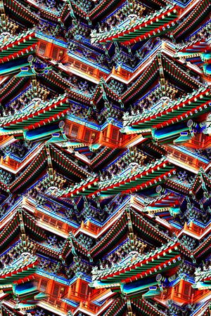 抽象手绘油画中国风建筑印花印花华亿平台图片