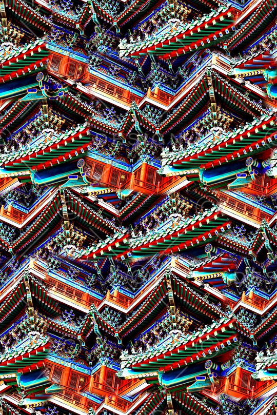 抽象手绘油画中国风建筑印花印花华亿平台图片