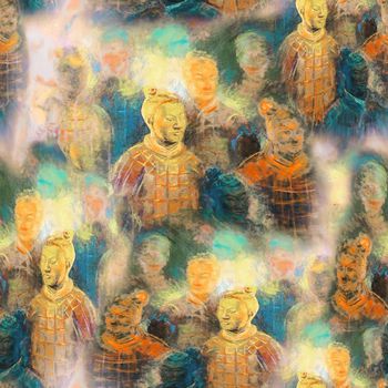 兵马俑印花华亿平台图片