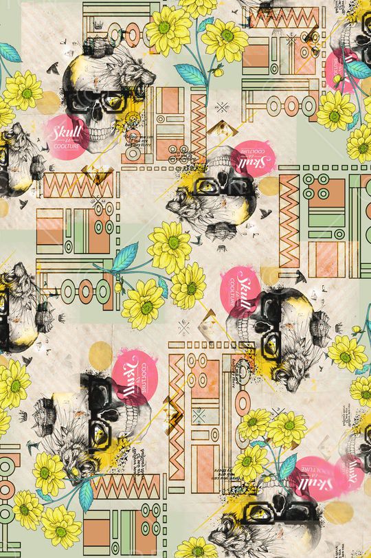 骷髅花卉印花华亿平台图片