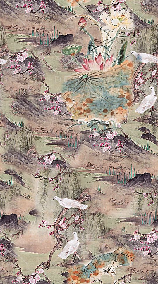 时尚抽象手绘彩绘中国风数码印花印花华亿平台图片