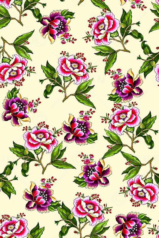 抽象手绘满版花卉印花华亿平台图片