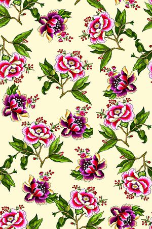 抽象手绘满版花卉印花华亿平台图片