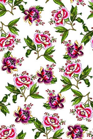 抽象手绘满版花卉印花华亿平台图片