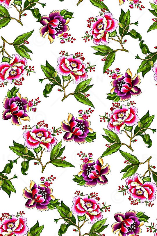 抽象手绘满版花卉印花华亿平台图片