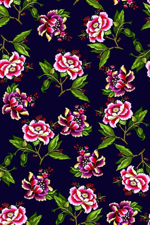 抽象手绘满版花卉印花华亿平台图片