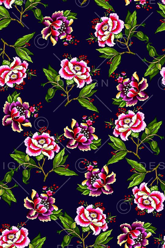 抽象手绘满版花卉印花华亿平台图片