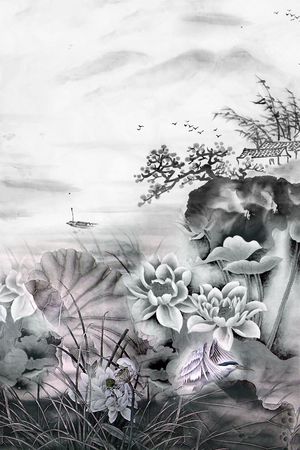 工笔画荷花印花华亿平台图片