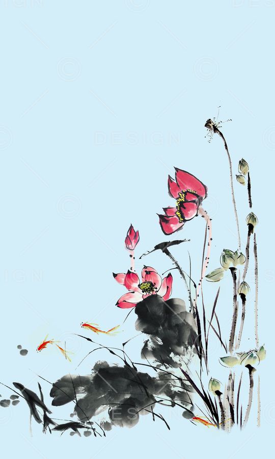 水墨荷花印花华亿平台图片