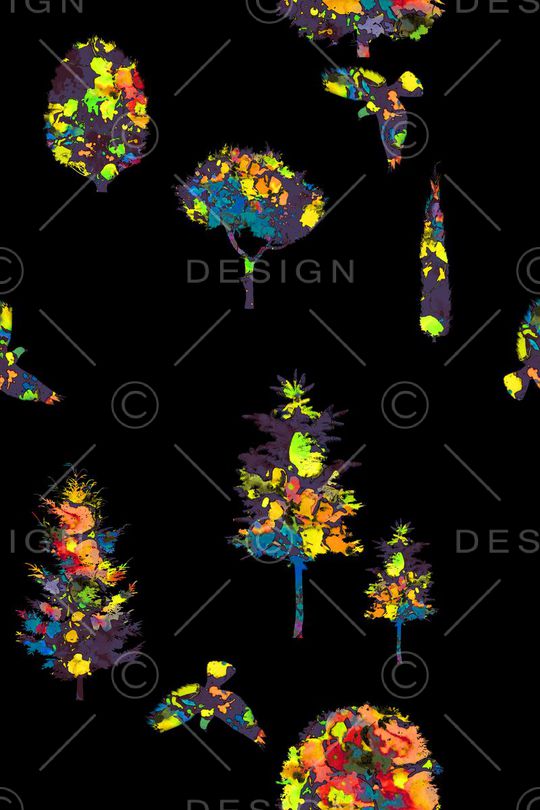 水彩树林印花华亿平台图片