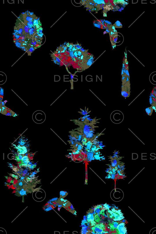 水彩树林印花华亿平台图片