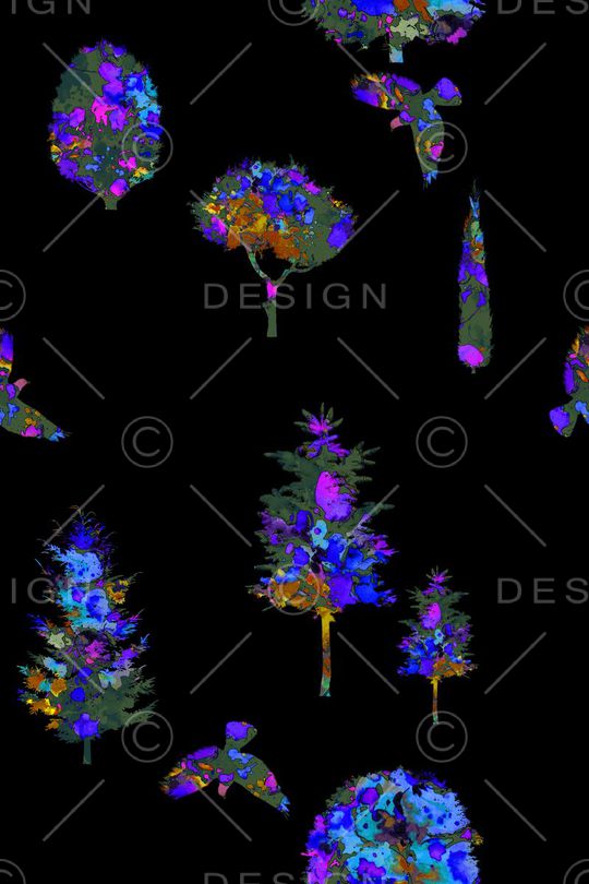 水彩树林印花华亿平台图片