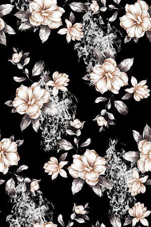 抽象手绘满版花卉火焰数码印花印花华亿平台图片