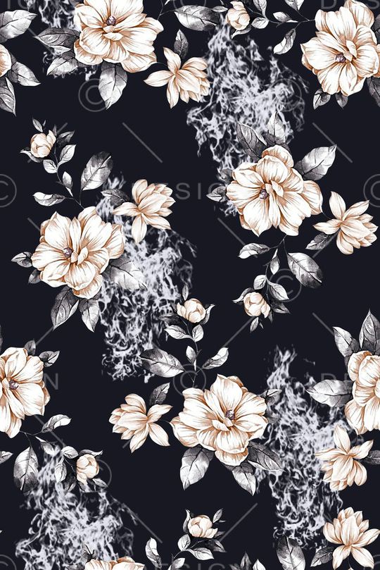 抽象手绘满版花卉火焰数码印花印花华亿平台图片