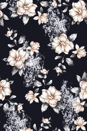 抽象手绘满版花卉火焰数码印花印花华亿平台图片