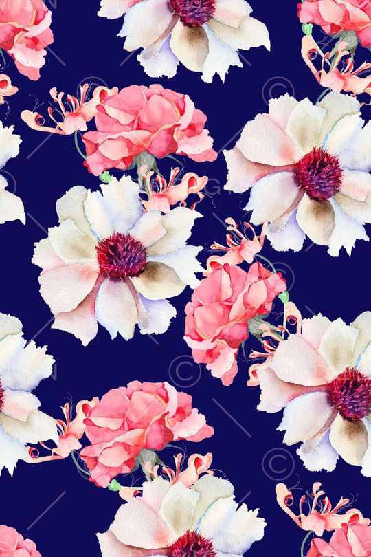 水彩花卉印花华亿平台图片