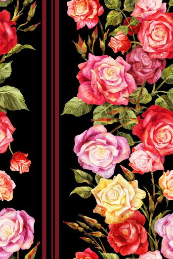 713106-玫瑰花卉竖条黑