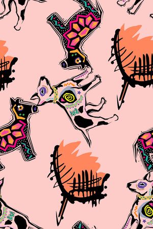 抽象手绘动物狗狗印花印花华亿平台图片