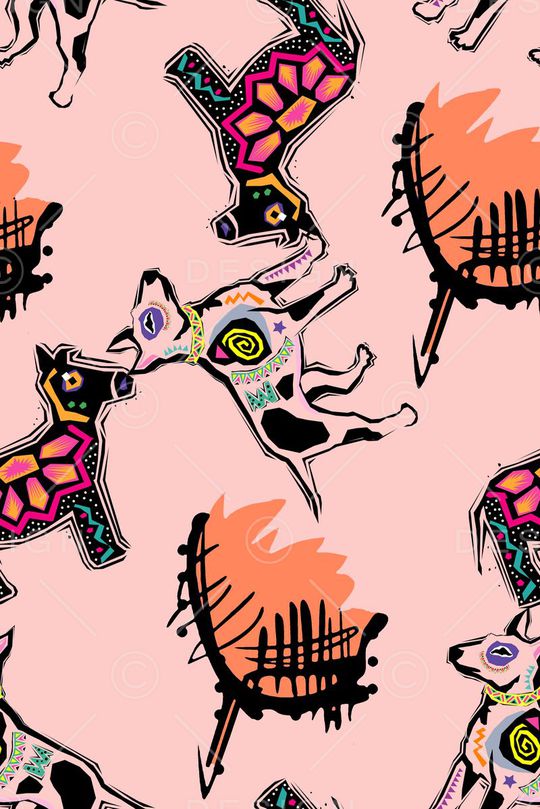 抽象手绘动物狗狗印花印花华亿平台图片