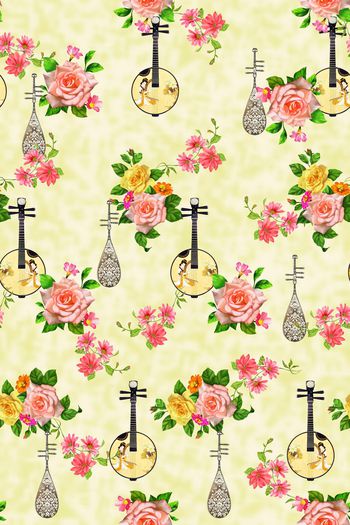 713131-花卉琵琶云雾底纹黄