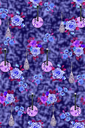 713132-花卉琵琶云雾底纹蓝