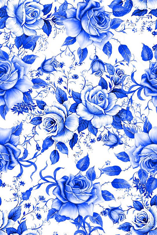 抽象手绘中国风青花瓷花卉数码印花印花华亿平台图片