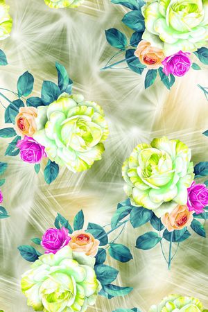 抽象手绘彩绘玫瑰花数码印花印花华亿平台图片