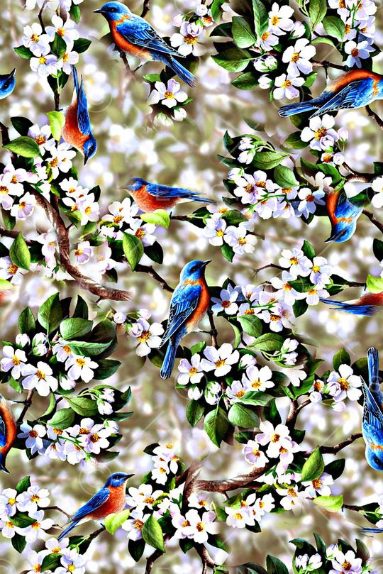 抽象手绘水彩画植物叶子鸟数码印花印花华亿平台图片