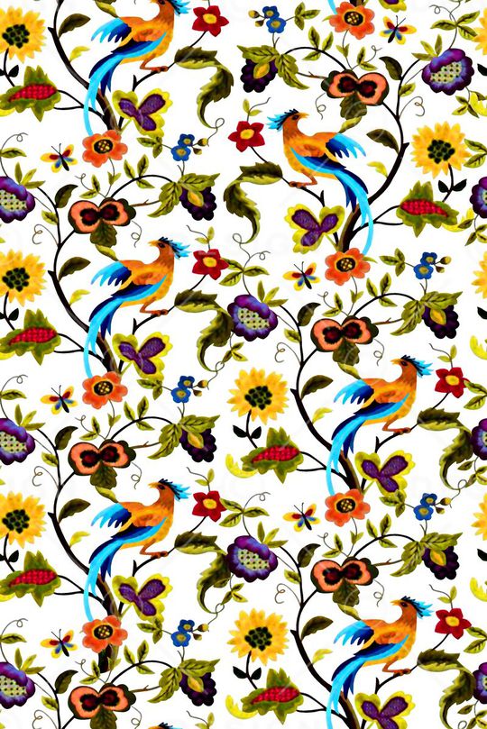 水彩花鸟印花华亿平台图片