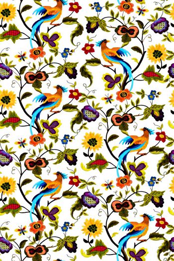 水彩花鸟印花华亿平台图片