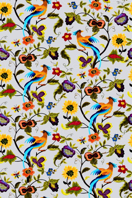 水彩花鸟印花华亿平台图片