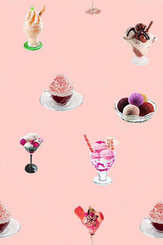 抽象手绘水彩画冰淇淋鸡尾酒杯数码印花印花华亿平台图片