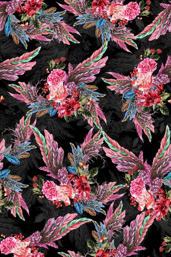 714241-羽毛花卉果果黑