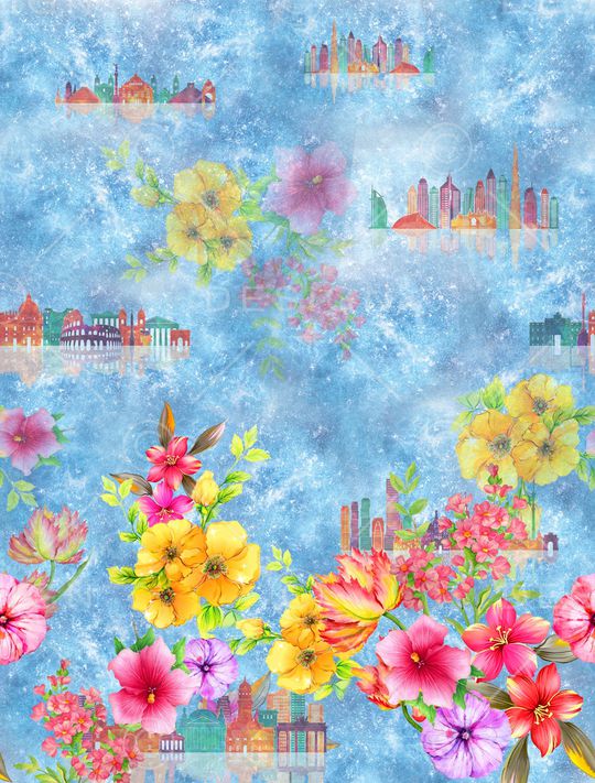 清爽花卉印花华亿平台图片