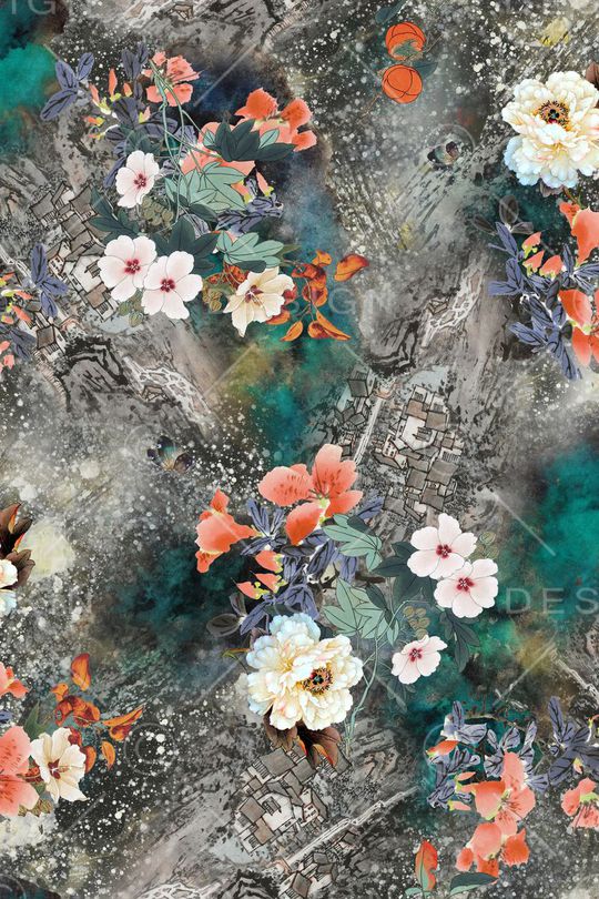 山水画印花华亿平台图片