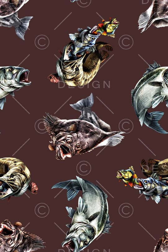 抽象手绘分形几何鱼数码印花印花华亿平台图片