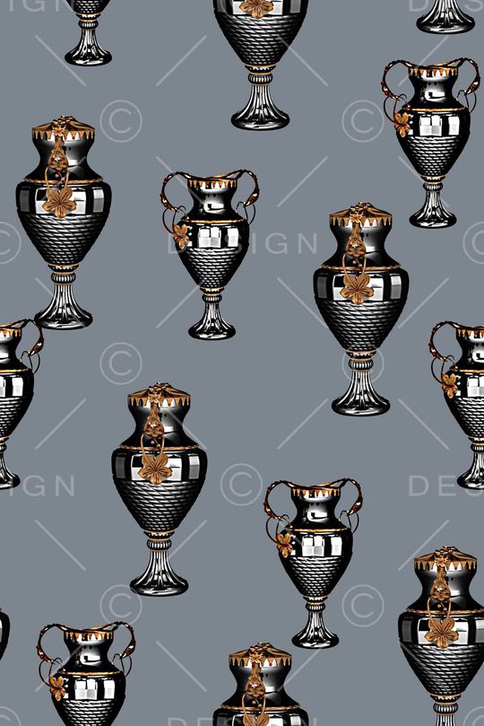 抽象手绘宫廷风金属瓶子数码印花印花华亿平台图片