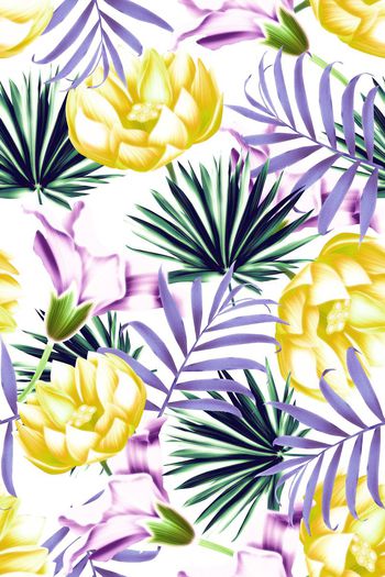 715289-热带棕树叶荷花黄