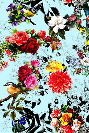 手绘乱花印花华亿平台图片