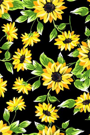 手绘向日葵花卉印花华亿平台图片