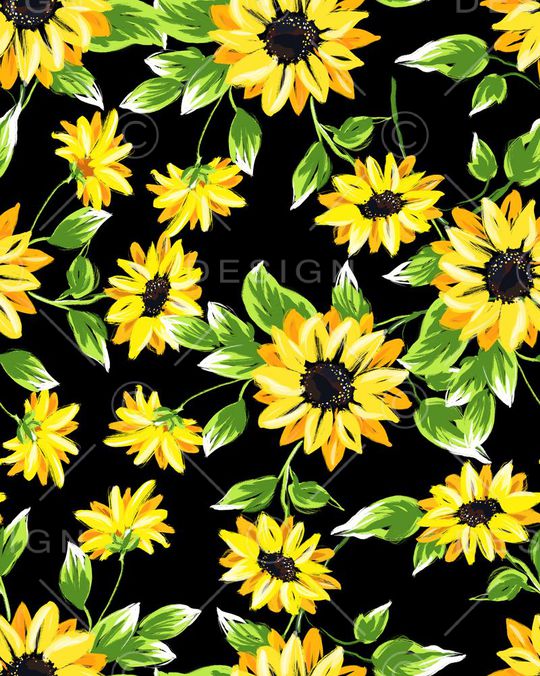 手绘向日葵花卉印花华亿平台图片
