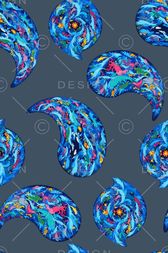 抽象手绘几何水彩画数码印花印花华亿平台图片