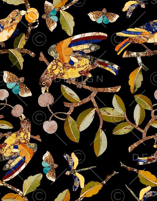 复古手绘花鸟印花华亿平台图片