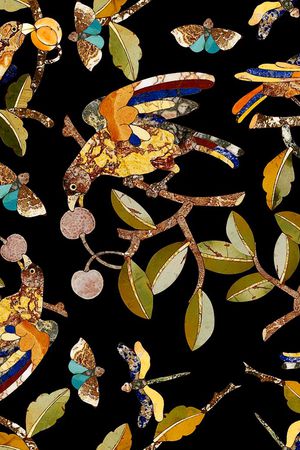 复古手绘花鸟印花华亿平台图片