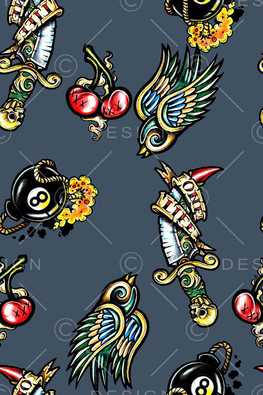 抽象手绘彩绘鸟炸弹水果花卉印花印花华亿平台图片