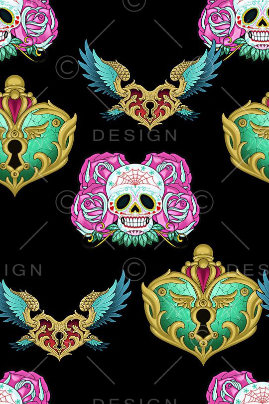 抽象手绘彩绘几何骷髅头花卉印花印花华亿平台图片
