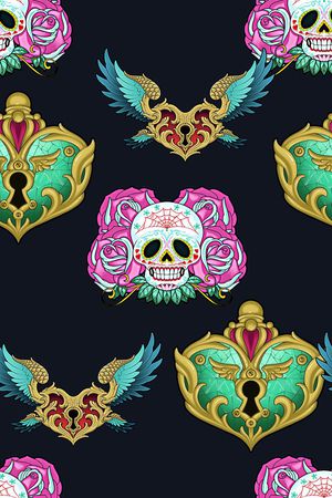 抽象手绘彩绘几何骷髅头花卉印花印花华亿平台图片
