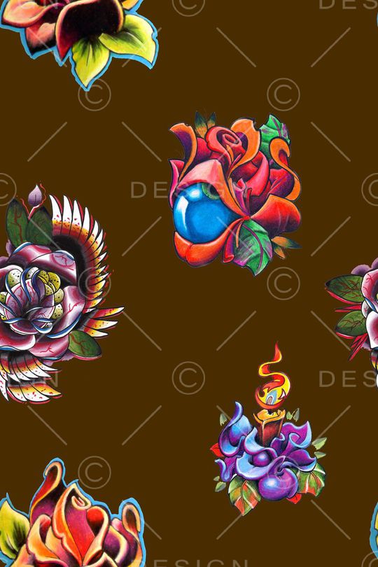 抽象手绘彩绘几何骷髅头花卉印花印花华亿平台图片