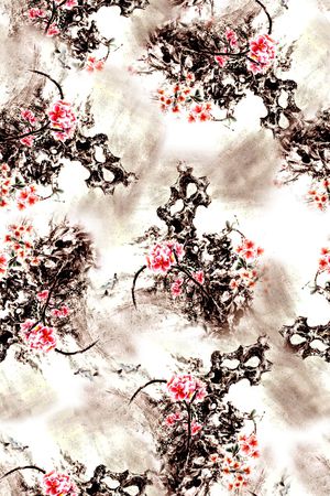 抽象手绘中国风水墨画植物梅花数码印花印花华亿平台图片